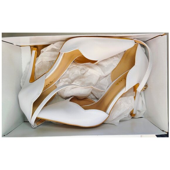 Lulus Kimo White Scalloped Ankle Strap Heels | Size 9 NWT - Picture 9 of 12